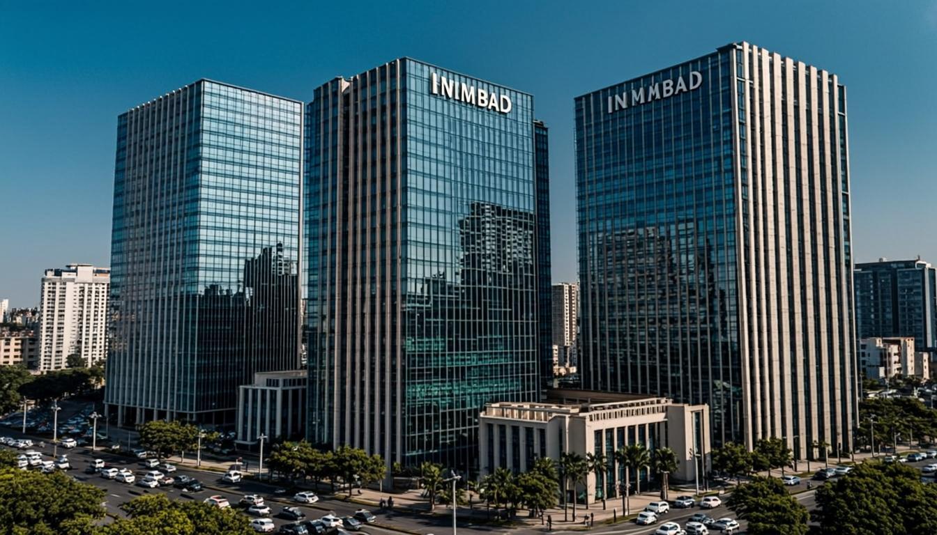 Modern business district with glass towers